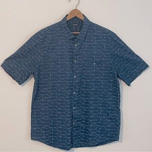 Alfani - Short Sleeve Button Up - Chest Pocket - Geometric - Navy - Cotton - XL